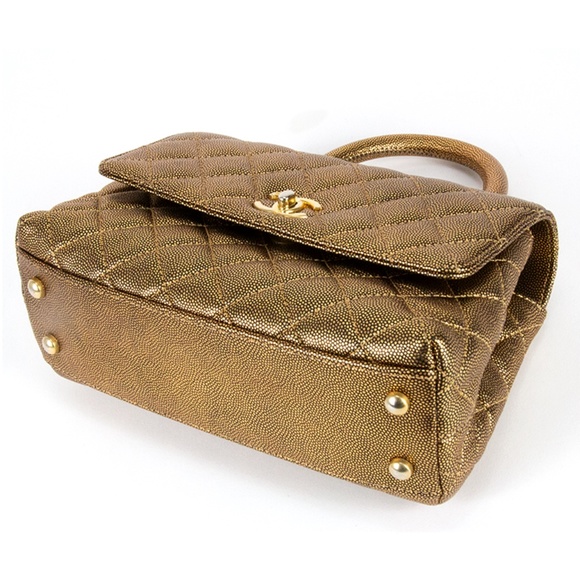 Chanel Coco Top Handle Flap Bag Gold Caviar - Picture 7 of 10